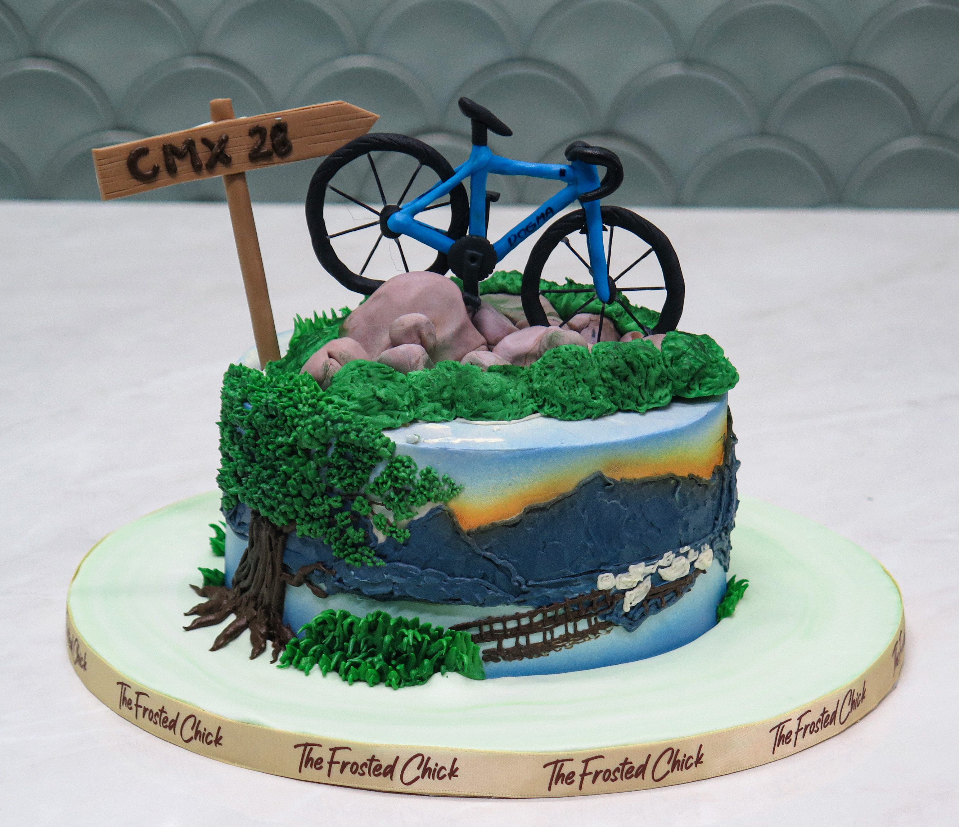 buttercream scenery bicycle cake